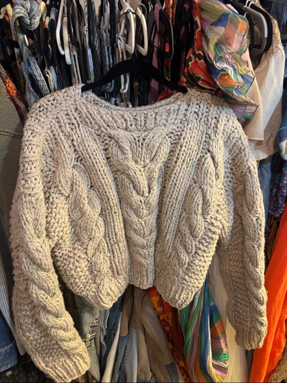 Free People Chunky Cable Knit Cream Sweater